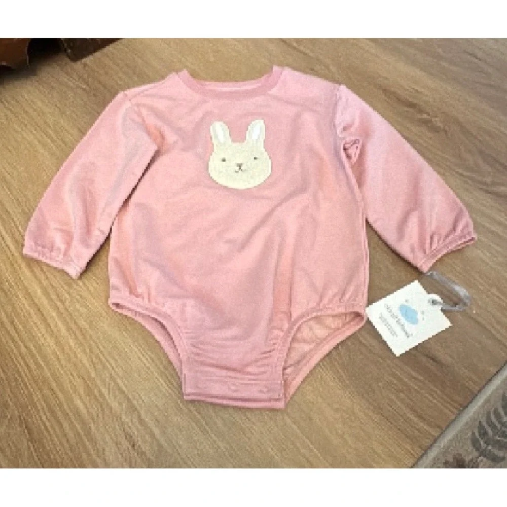 Cloud Island Pink Long Sleeve Bunny Patch Bodysuit NWT Baby Girls